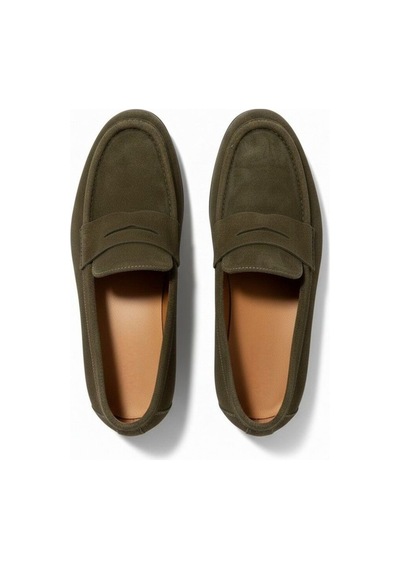 Ne&ve Shoes Haki Süet Hakiki Deri Kadın Loafer Ayakkabı