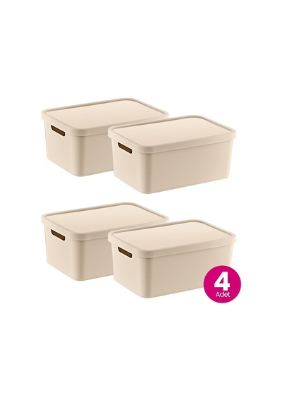 4'lü Set Stafi Çok Amaçlı Kapaklı Kutu Latte 4,5 Lt - Latte, Çok Amaçlı Kapaklı Kutu, Ev-ofis-depo İçin, Kapa Diğer