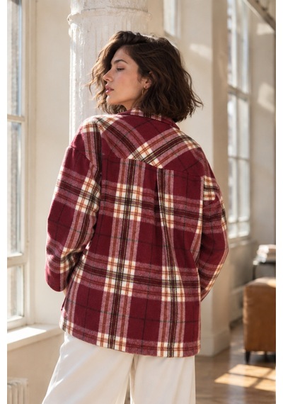 Armonika Kadın Koyu Bordo Erkek Yaka Yanları Yırtmaçlı Oversize Ceket Arm-26k001009