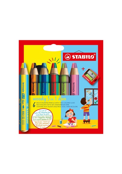 Stabilo Woody 3in1 Duo 6 Lı + Kalemtıraş Çok Renkli