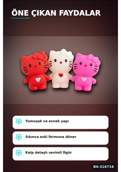 Squishy Hello Kitty Kalp Figürlü Yumuşak Stres Oyuncağı 12 Adet Karışık Renk Seti Bx-316716