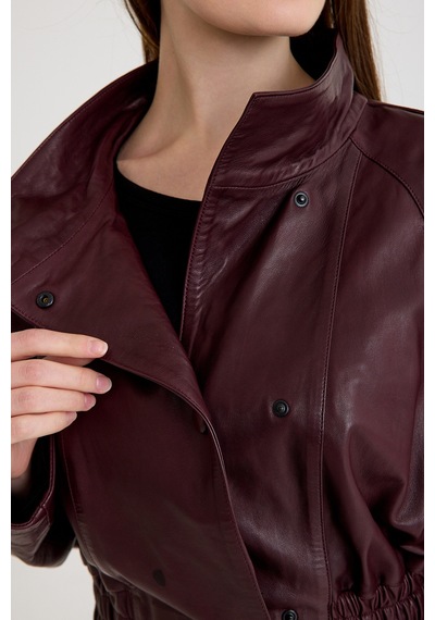 Oversize Bayan Deri Ceket Vb-15-bk-2808-24039 Bordo