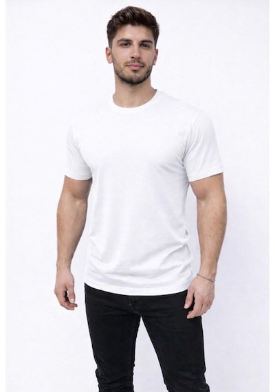 Axxel Erkek Beyaz Kısa Kollu Bisiklet Yaka T-shirt-d677 Beyaz