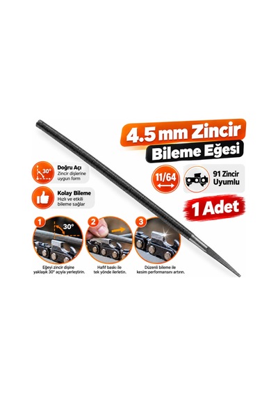 Algaride 4,5 Mm 11/64 Motorlu Testere Zincir Eğesi 91 Tip Zincir Uyumlu Yuvarlak Bileme Eğesi 1adet