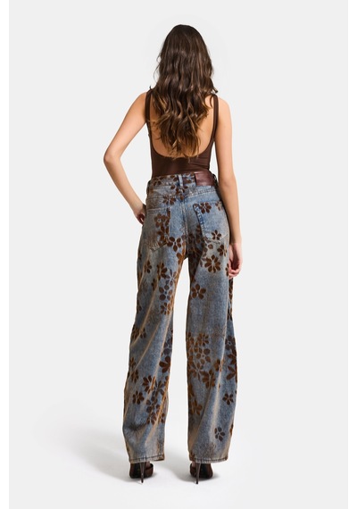 Itsbasic Kadın T.kot Rengi S5-8 Özel Flok Desenli Skater Fit Tasarım Denim Jean Kırmızı