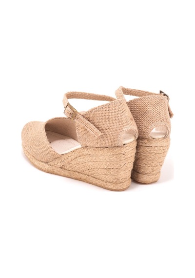 Star Tombis Gerçek Elişi Bilekten Bantlı Topuğu Açık Keten Espadril Dolgu Topuk Handmade Çok Renkli