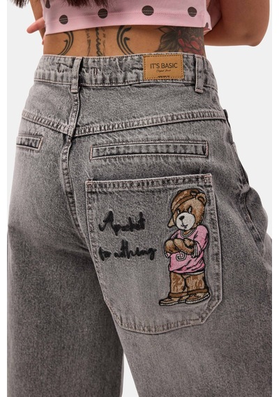 it's basic Kadın Füme 12s6-13 Baggy Fit Maxi Denim Tasarım Bermuda Şort