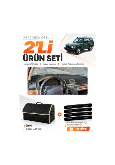 E-biz Land Rover Discovery 1 1989-2000 Uyumlu Torpido Örtüsü + Deri Çanta - Siyah-bej - Lr001