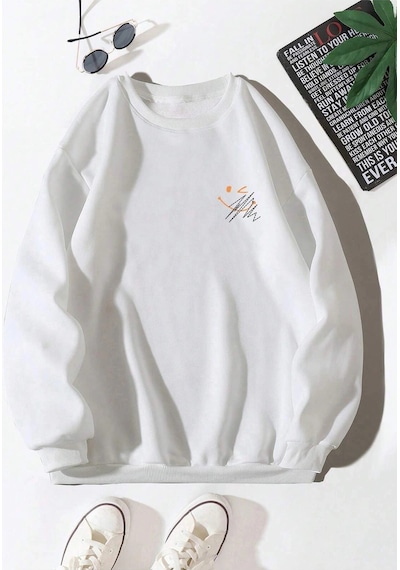 Startmore Adrift Letter Graphic Drop Shoulder Sweatshirt Beyaz Beyaz