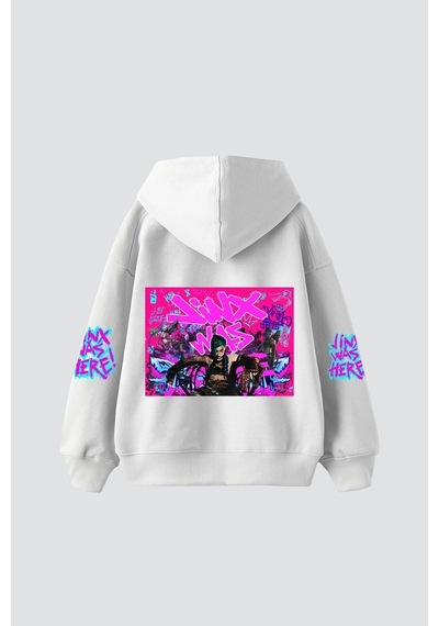 Tarzsokak Jinx Arcane Baskılı Oversize Unisex Beyaz
