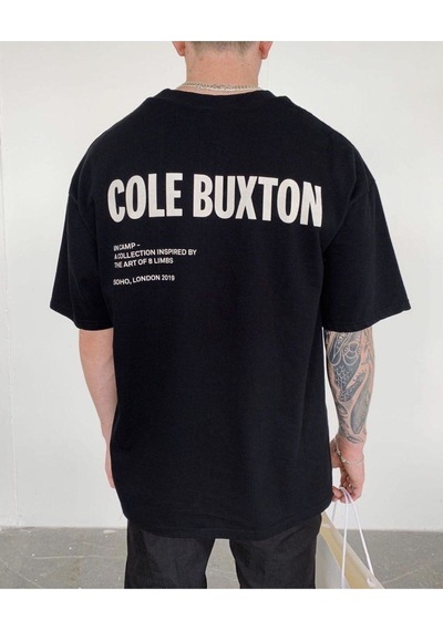Flood Of Style Erkek Siyah Cole Buxton Baskılı Oversize Bisiklet Yaka Tshirt