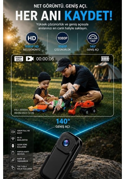 Premium Taşınabilir Aksesuar Hareketli Giyilebilir Aksiyon Kamerası Cmr27 Siyah 1080p
