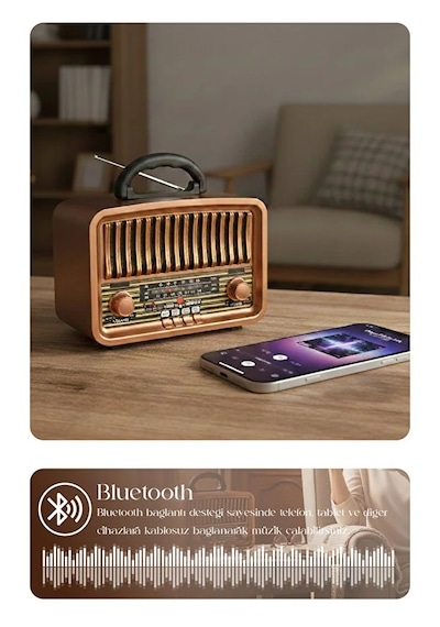 Retro Görünümlü Bluetooth Radyo Fm/am/sw Hoparlör Usb Tf Müzik Çalar Tws Destekli Nostaljik Radyo