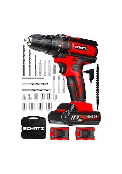 Schatz K320i484 12V Darbeli Li-ion Çift Akülü Bakır Sargılı Şarjlı Vidalama Matkap 24 Parça Setli