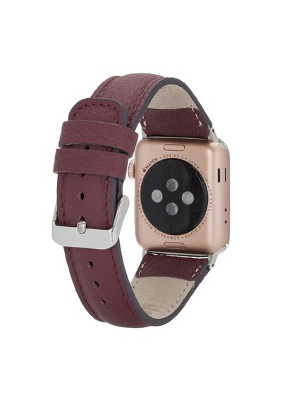 Apple Watch Uyumlu Deri Kordon 42-44-45mm Fl6 Bordo