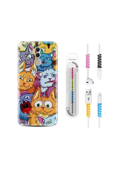 Huawei Mate 20 Lite Kılıf Kablo Koruyuculu Kediler 1723