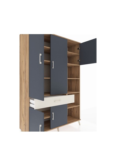 Hyperion Dolap 10 Raflı Tek Çekmeceli 5 Kapaklı 132x44x195 Çam-antrasit/aytaşı Antrasıt/aytası Hyperion Dolap 10 Raflı Tek Çekmeceli 5 Kapaklı 132x44x195 Çam-antrasit/aytaşı Antrasıt/aytası