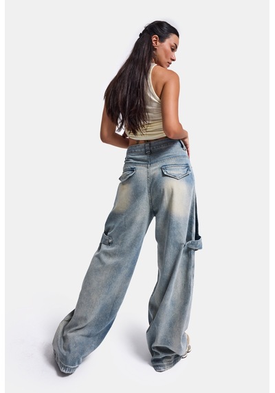 Kadın Kot Rengi Baggy Fit T13t Özel Tasarım Denim Jean Mavi