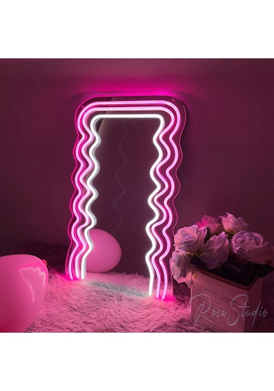 90 Cm Ledli Desenli Dekoratif Duvar Boy Aynası Şeffaf