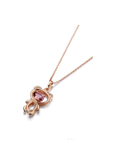 Brezza Lusso Jewelry Ayıcık Gümüş Minik Kolye Rose Renk Mor Taşlı 42 CM