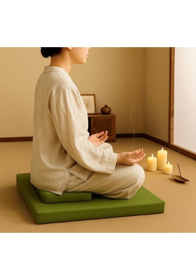 60x60 Meditasyon Minderi Seti İkili Yoga Meditasyon Minderi Lotus Çiçeği Baskılı Meditasyon Minderi Yeşil