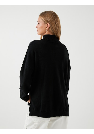 Koton Oversize Triko Kazak Balıkçı Yaka Siyah 4wak90112ht Siyah