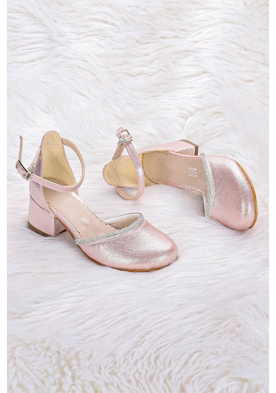 Kiko Kids 771 Taşlı Kız Çocuk 5 Cm Topuklu Sandalet Ayakkabı Pudra
