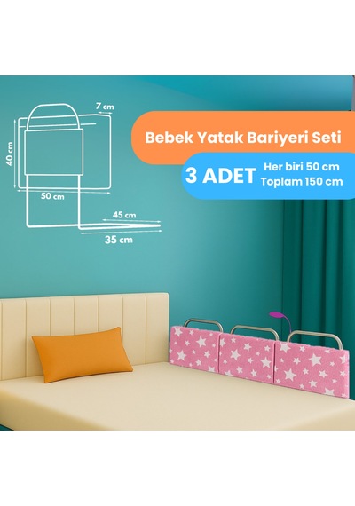 Miralay Yeni Nesil Yatak Bariyeri 50 x 40 Pembe Yıldız 3 Adet