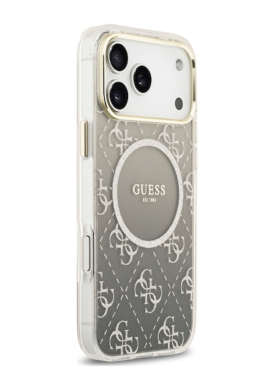 Apple Uyumlu iPhone 17 Pro Kılıf Guess Lisanslı M-safe Şarj Özellikli 4g Desenli Simli Silikon Kapak Gri Gri