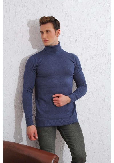 Slimfit Boğazlı Likralı Erkek Triko Kazak 001