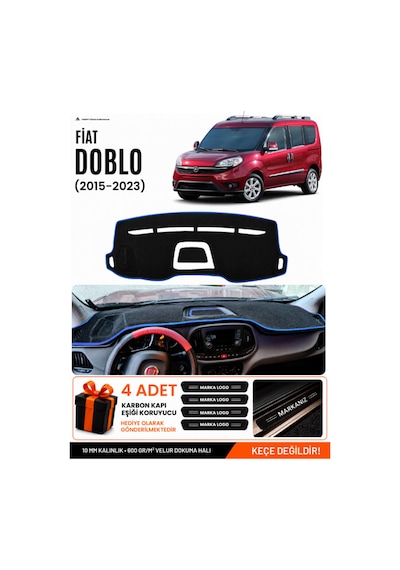 Fıat Doblo 2015-2023 Uyumlu Torpido Koruma, Torpido Örtüsü, Torpido Kılıfı - Siyah Mavi