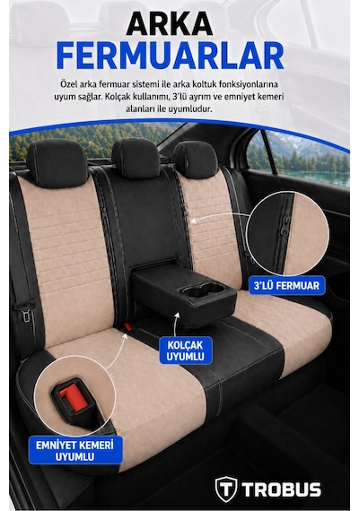 Fiat Albea 2002-2012 Araca Uyumlu Premium Tay Tüyü Koltuk Kılıfı Liona Serisi Bej Siyah