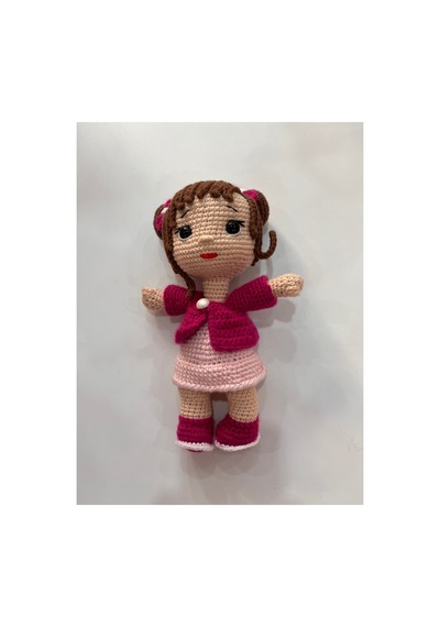 Afra Amigurumi El Örgüsü Bebek 20 Cm Tığ İşi Şirin Kıyafetli Hediyelik Oyuncak Bebek Pembe
