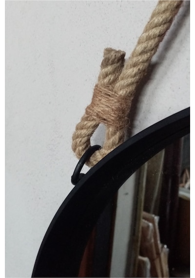 Dekoratif 64 Cm Metal Çerçeve Halat Askılı Ayna Mat Siyah