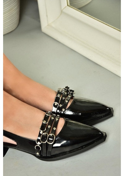 Fox Shoes U518700508 Siyah Rugan Alçak Topuklu Kadın Ayakkabı Siyah