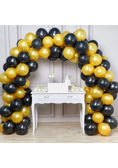 Balon Zinciri - Gold Siyah Balon Süsleme Seti 101 Parça