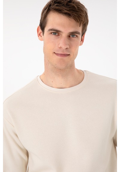 U.S. Polo Assn. Erkek Comfort Fit Bisiklet Yaka Krem Sweatshirt 50293438-VR071