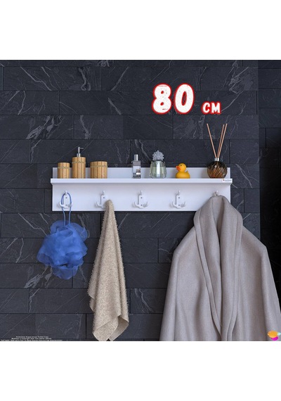 Modilayn Kedi Serisi 5 Li Banyo Askısı Seti 76,4x18cm 15 Kancalı Raflı Düzenleyici Yer Tasarrufu Beyaz