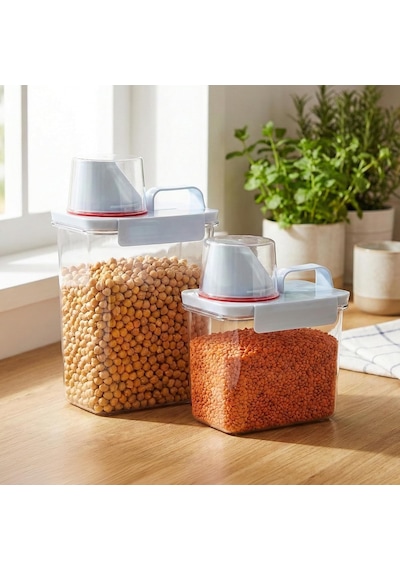 2 Li Saklama Kabı Sıkı Kapanan Ölçekli Kapak, Sızdırmaz Erzak Bakliyat Ve Deterjan İçin Çok Amaçlı Set 1100 Ml 1800 Ml
