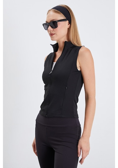 Fullamoda Dik Yaka Dalgıç Kumaş Slim Fit Yelek Siyah
