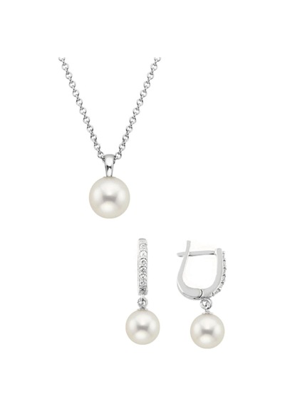 Gümüş Yuvarlak Model Kolye Küpe Inci Set 8 Mm