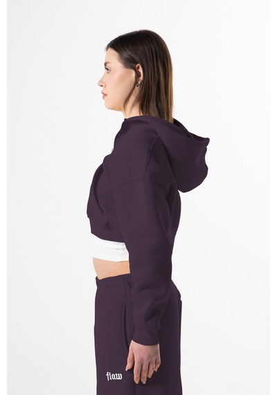 Flaw Nakışlı Zip Crop-28833 Mürdüm