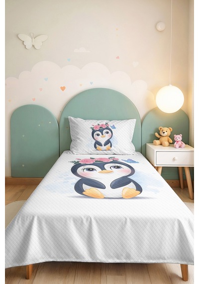 Evimde Bambaşka Sevimli Penguen Pastel Kız Çocuk Dekoratif Pike Takımı - Çiçekli Pembe Bebek Yatak Örtüsü-160x220 CM Evimde Bambaşka Sevimli Penguen Pastel Kız Çocuk Dekoratif Pike Takımı - Çiçekli Pembe Bebek Yatak Örtüsü-160x220 CM