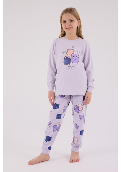 Rolypoly Kız Çocuk Uzun Kol Pijama Takım Lila-1758 Lila