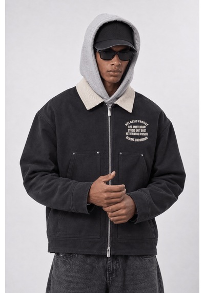 Respire Erkek Not Basic Project Baskılı Oversize Ceket Siyah