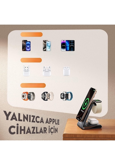 W15 3in 1 Katlanabilir Çoklu Masaüstü Kablosuz Şarj Standı Çok Renkli