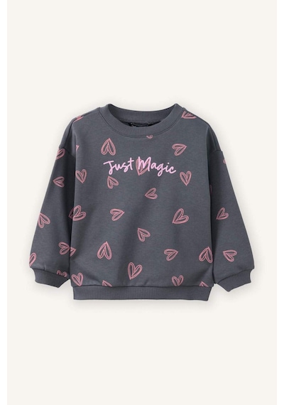 Defacto Oversize Geniş Kalıp Bisiklet Yaka Desenli Sweatshirt Kız Bebek G7502a526spar58 Antrasit-ar58