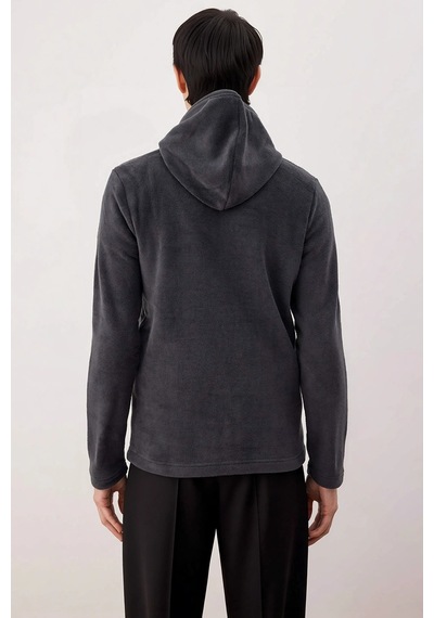 Benerly Erkek Kapüşonlu Standart Kol Polar Fermuarlı Sweatshirt Fonksiyon Antrasit