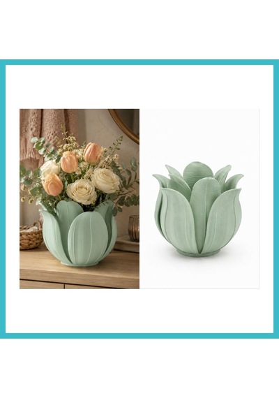 Bezos 3d Baskı Lotus Yapraklı Vazo - Dekoratif Çiçeklik-mint Dfnbez