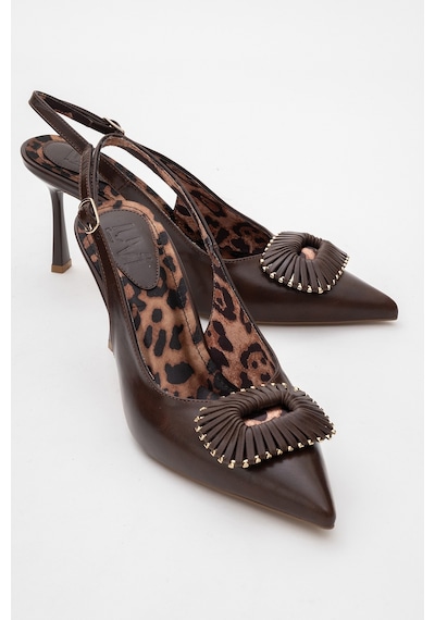 Luvishoes Luvi Shoes Spera Kahverengi Desenli Tokalı Kadın İnce Topuklu Ayakkabı Kahverengi